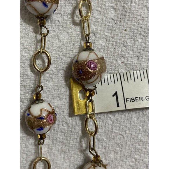 Vintage Venetian? Glass Wedding Cake Lamp Work Beaded Necklace White Pink Gold - Picture 12 of 13